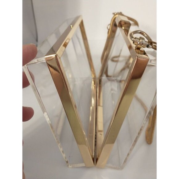 Transparent Acrylic Clutch Purse With Gold Chain Strap & Clasp - Picture 7 of 11